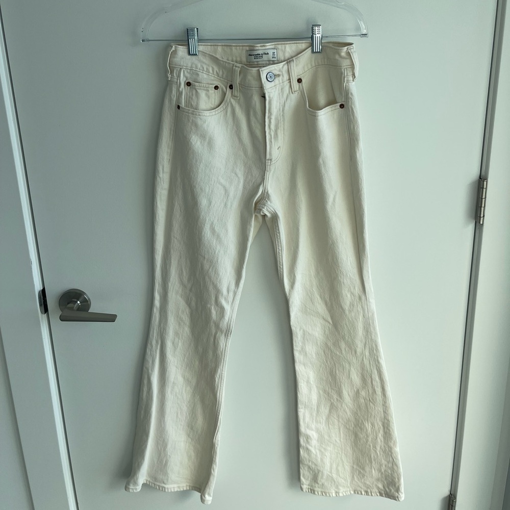 Abercrombie Cream High Rise Boot Cut Jeans